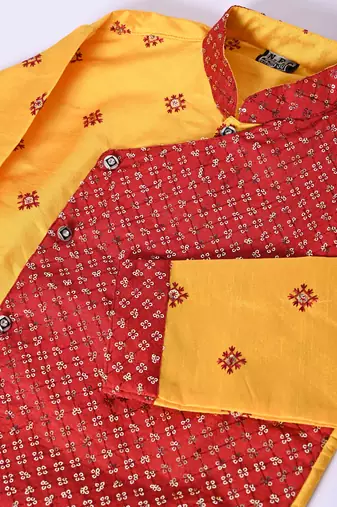 embroidery and sequins work dupion silk kurta side jacket and pajama set for boys