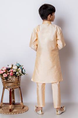 embroidery and sequins work dupion silk kurta jacket and pajama set for boys 2