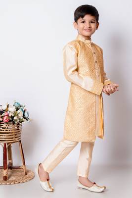 embroidery and sequins work dupion silk kurta jacket and pajama set for boys 4