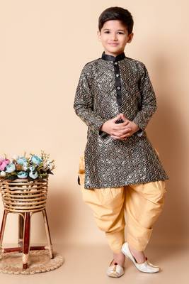 Nfc creation embroidery and sequins work dupion silk kurta and patiyala set for boys 1