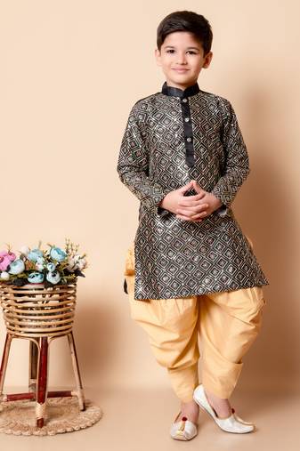 Nfc creation embroidery and sequins work dupion silk kurta and patiyala set for boys