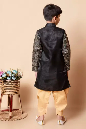 Nfc creation embroidery and sequins work dupion silk kurta and patiyala set for boys