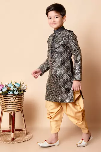 Nfc creation embroidery and sequins work dupion silk kurta and patiyala set for boys