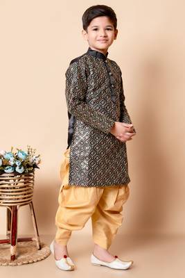 Nfc creation embroidery and sequins work dupion silk kurta and patiyala set for boys 4