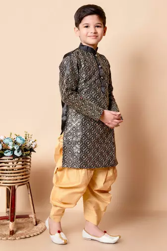 Nfc creation embroidery and sequins work dupion silk kurta and patiyala set for boys