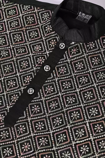Nfc creation embroidery and sequins work dupion silk kurta and patiyala set for boys