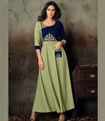 Light Green Thread Embroidery Rayon Stiched Readymade Gown