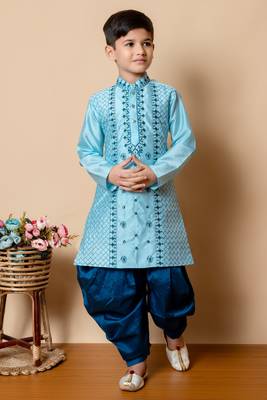 embroidery  dupion silk kurta and patiyala set for boys 1