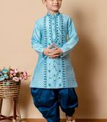 embroidery  dupion silk kurta and patiyala set for boys