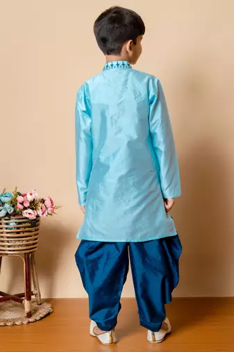 embroidery  dupion silk kurta and patiyala set for boys
