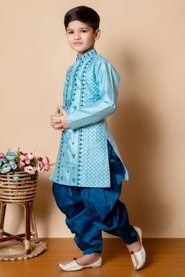 embroidery  dupion silk kurta and patiyala set for boys 3