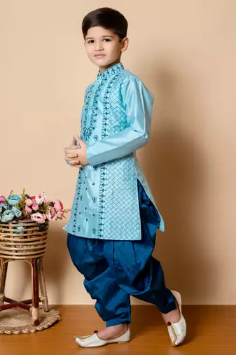 embroidery  dupion silk kurta and patiyala set for boys