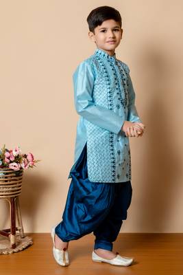 embroidery  dupion silk kurta and patiyala set for boys 4