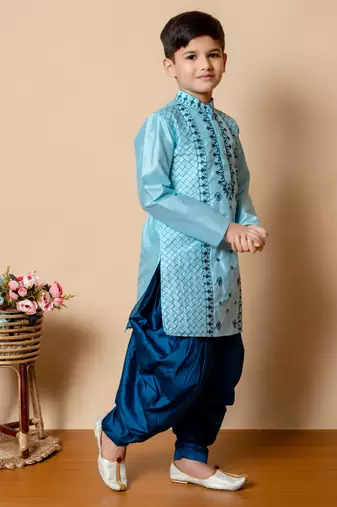 embroidery  dupion silk kurta and patiyala set for boys