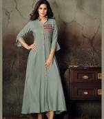 Grey Thread Embroidery Rayon Stiched Readymade Gown