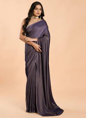 Purple Burfi Silk Blend Saree With Important Lycra Blouse 1