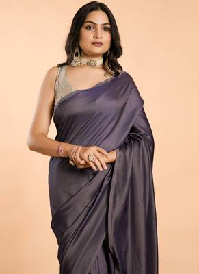 Purple Burfi Silk Blend Saree With Important Lycra Blouse 4