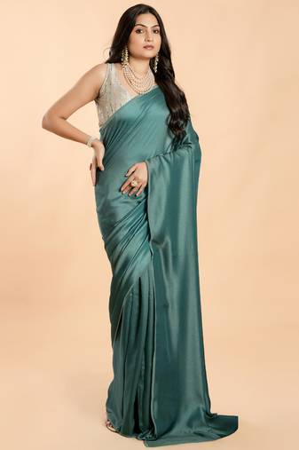 Teal Burfi Silk Blend Saree With Important Lycra Blouse