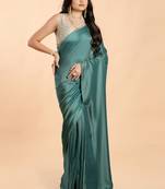 Teal Burfi Silk Blend Saree With Important Lycra Blouse