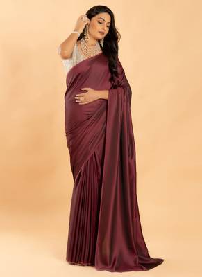 Maroon Burfi Silk Blend Saree With Important Lycra Blouse 1