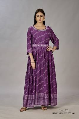 Women muslin heavy gown digital print embroidered & sequins gown 2