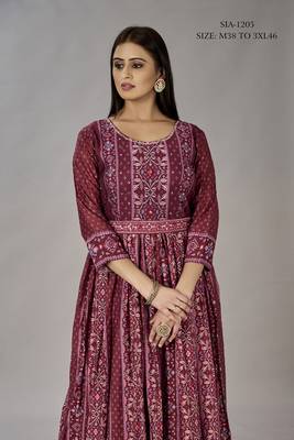 Women muslin heavy gown digital print embroidered & sequins gown 1