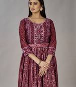 Women muslin heavy gown digital print embroidered & sequins gown