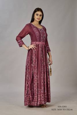 Women muslin heavy gown digital print embroidered & sequins gown 2