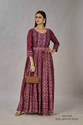 Women muslin heavy gown digital print embroidered & sequins gown 3