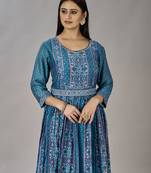 Women muslin heavy gown digital print embroidered & sequins gown