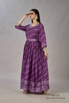 Women muslin heavy gown digital print embroidered & sequins gown 1