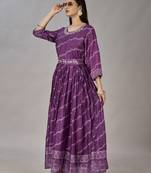 Women muslin heavy gown digital print embroidered & sequins gown