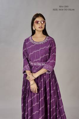 Women muslin heavy gown digital print embroidered & sequins gown 3