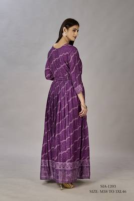 Women muslin heavy gown digital print embroidered & sequins gown 4