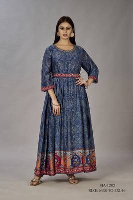 Women muslin heavy gown digital print embroidered & sequins gown 1