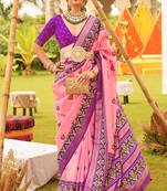 Pink Sigma Silk Digital Patola Print Saree With Blouse