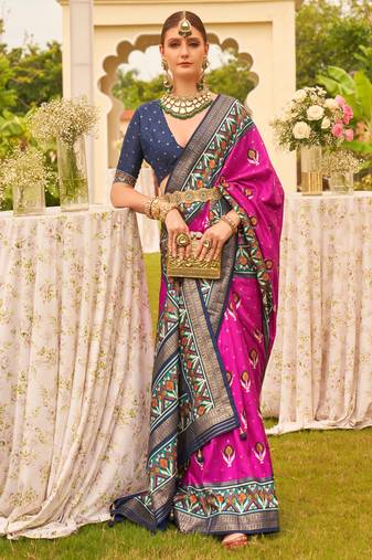 Hot Pink Sigma Silk Digital Patola Print Saree With Blouse