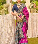 Hot Pink Sigma Silk Digital Patola Print Saree With Blouse