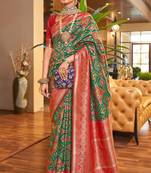 Lyuson  designer  patola with rich golden zari weaving pallu & border with designer  pure silk bloues