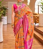 Lyuson  designer  patola with rich golden zari weaving pallu & border with designer  pure silk bloues