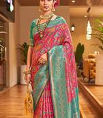 Lyuson  designer  patola with rich golden zari weaving pallu & border with designer  pure silk bloues