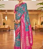 Lyuson  designer  patola with rich golden zari weaving pallu & border with designer  pure silk bloues