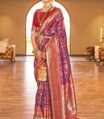 Lyuson  designer  patola with rich golden zari weaving pallu & border with designer  pure silk bloues