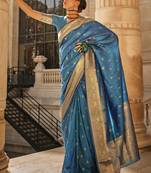 Blue Khadi Silk Jacquard Woven Saree With Blouse