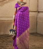 Violet Khadi Silk Jacquard Woven Saree With Blouse