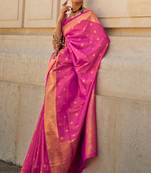 Rani Pink Khadi Silk Jacquard Woven Saree With Blouse