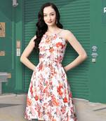 Kavindi women's floral printed knee length dress