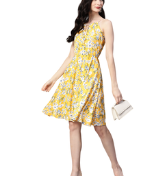 Kavindi women's floral printed knee length dress