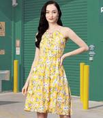 Kavindi women's floral printed knee length dress