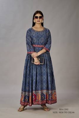 Women muslin heavy gown digital print embroidered & sequins gown 2